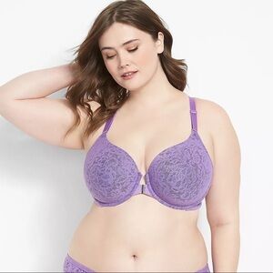 Cacique Purple Floral Pattern Lightly Lined T-Shirt Bra 42G